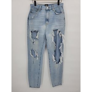 BDG 27 Mom High Rise Jeans Straight Leg Light Wash Distressed Holey Ripped